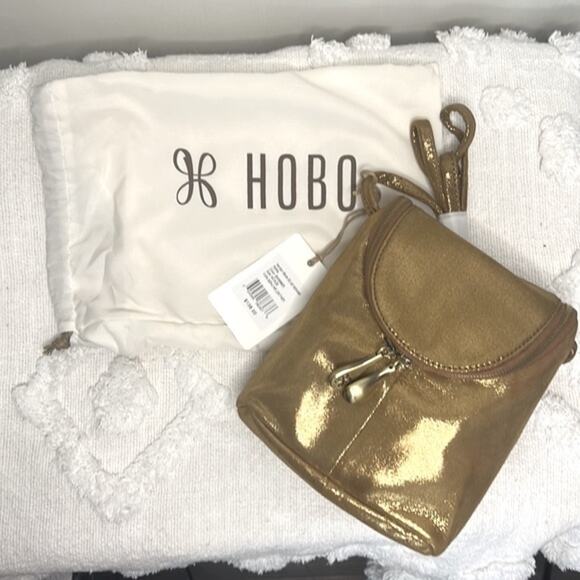 NWT! HOBO Leather Gold Shimmer Fern Saddle Crossbody Bag - Picture 8 of 10